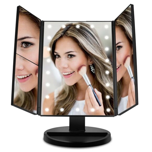 Tri-Fold Lighted Vanity Makeup Mirror 22 LED Touch Dimmable 1X 2X 3X Magnifying - Picture 8 of 15